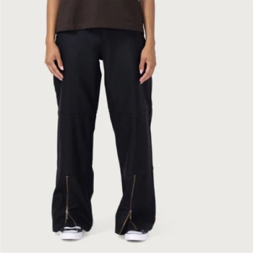New Honor The Gift Black Wide-Leg Faux Leather Pants with Zipper Details Size XL